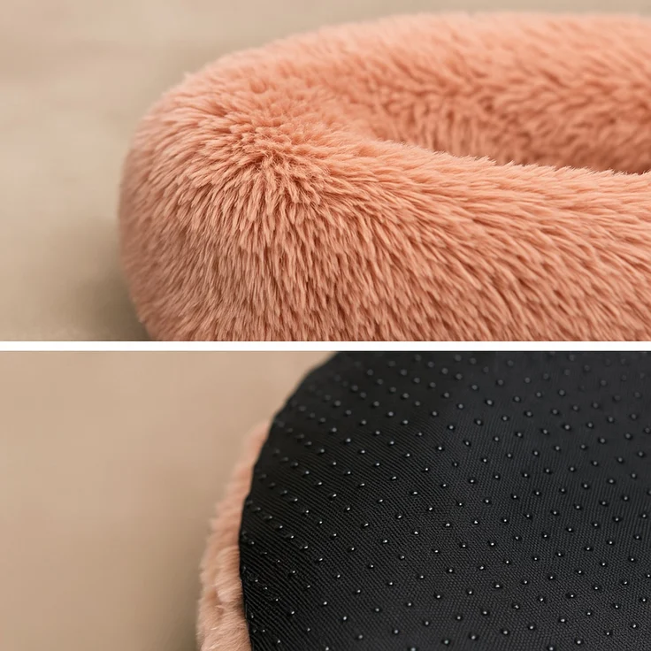 belviona Donut-Hundebett, kuscheliges Plüschbett mit weicher Füllung, sicherem Halt & ergonomischem Rand, 70 cm Durchmesser, altrosa – Bild 3