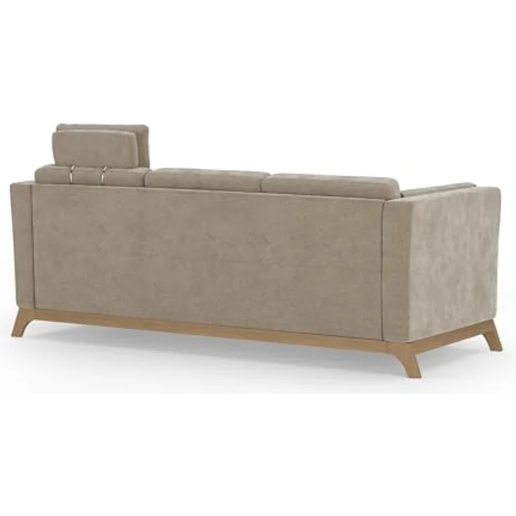 Cavadore 3er-Sofa Vida / 3-Sitzer Couch im trendigen Design mit massivem Holzrahmen in Buche, Kopfstütze mit Kuschelkissen / 213 x 84 x 93 / Mikrofaser, Perlbeige – Bild 4