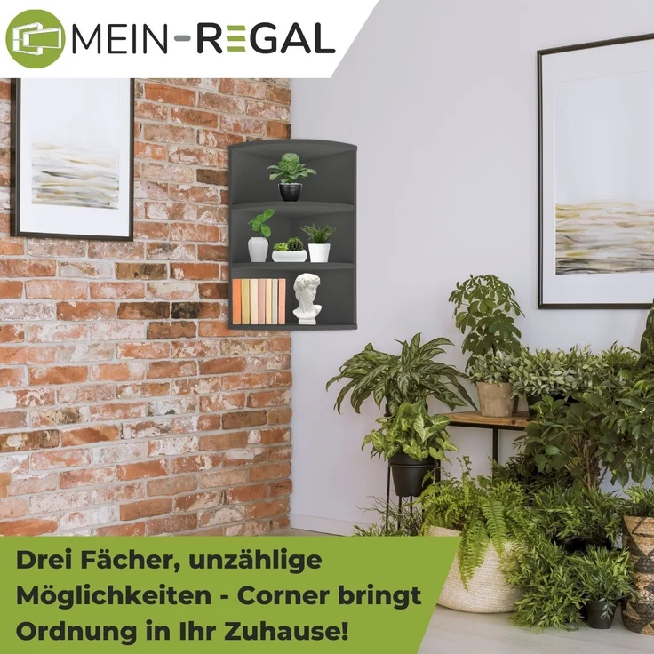 Coemo Eckregal Corner 60 aus Holz 3 Etagen Anthrazit – Bild 3
