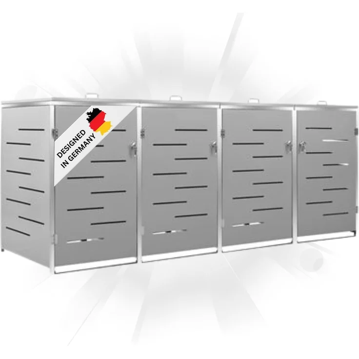DELUKE® 4er Mülltonnenbox JAGU Edelstahl Grau 115,5x276,5x77,5cm Mülltonnenverkleidung für 4 Tonnen 240L Müllbox aus Metall Mülltonnenschutz Mülltonnendach – Bild 1