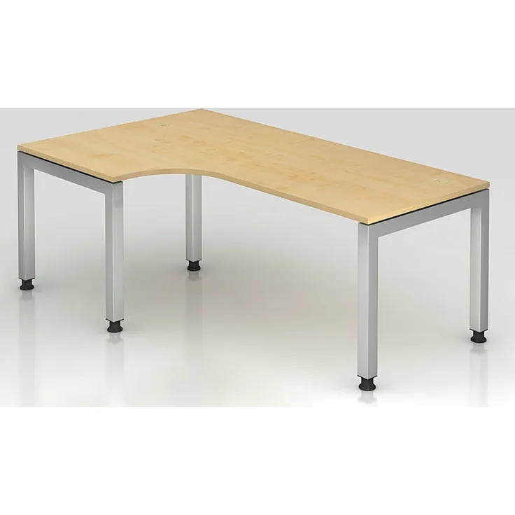 Winkeltisch JS82 U-Fuß / 5-Fuß eckig 200x120cm 90° Ahorn Gestellfarbe: Silber