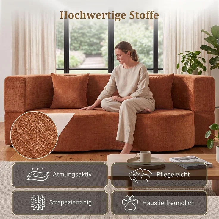 Aoxun Faltbares 3-Sitzer Gästebett & Schlafsofa, 200 cm breites XXL Bett in Orange – Bequeme Klappcouch für Wohnzimmer, Schlafzimmer als Lounge oder Gästebett,Orange – Bild 6