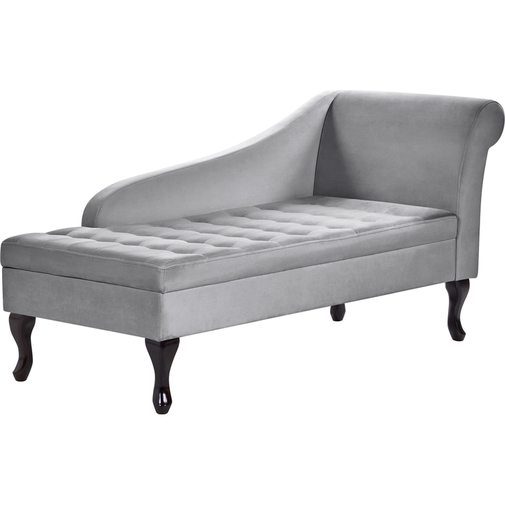 Beliani 'PESSAC' Chaiselongue mit Bettkasten, rechtsseitig, Samtstoff, Hellgrau – Bild 5