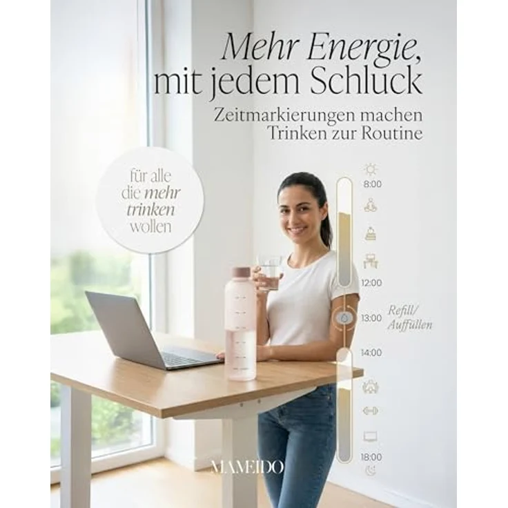 MAMEIDO Trinkflasche, auslaufsicher mit Zeitmarkierung und Handschlaufe in 1000 ml & 1500 ml – Bild 5
