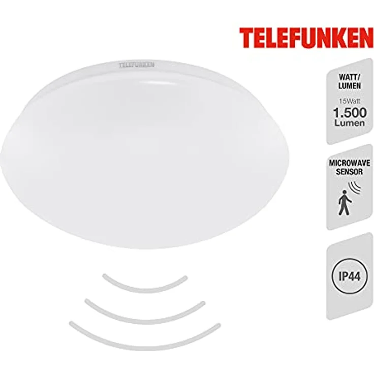 TELEFUNKEN LED Deckenleuchte mit Bewegungssensor und Tageslichtsensor, neutralweiß, 15 Watt, 1500 Lumen, Ø 27,8cm, IP44 – Bild 2