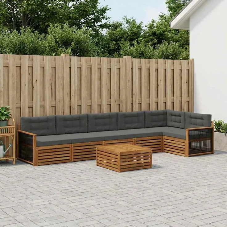 vidaXL Outdoor-Sofagarnitur 7 stk. 6-Sitzer Natur und Anthrazit 3383445