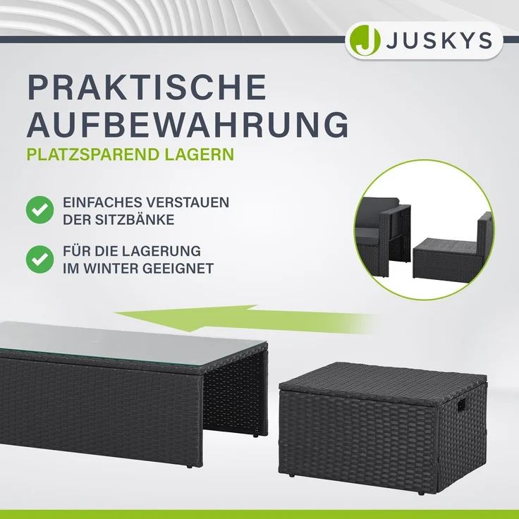 Juskys Polyrattan Gartenmöbel Set Salou - Outdoor Lounge wetterfest 6 Personen - Sitzecke mit Tisch & Kissen für Garten, Balkon, Terrasse - Schwarz – Bild 5