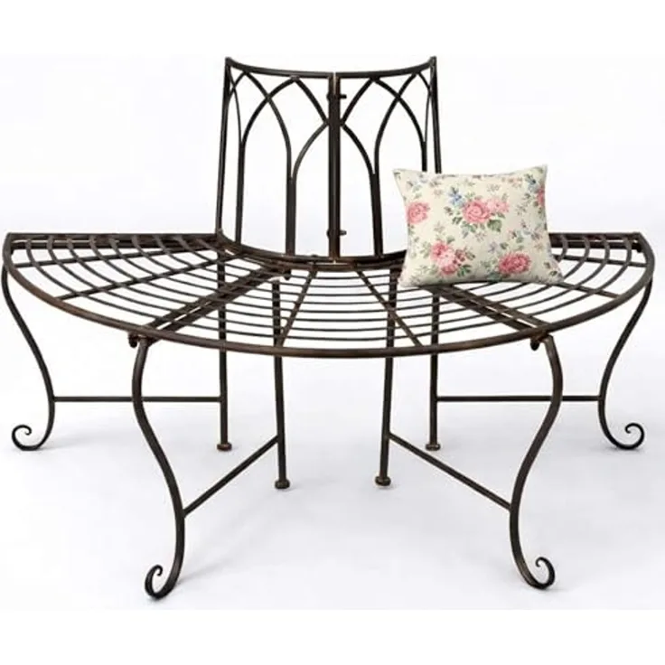 DanDiBo Baumbank Metall Wetterfest Braun 127 cm 3Sitzer halbrund 121071 Gartenbank mit Rückenlehne Rundbank