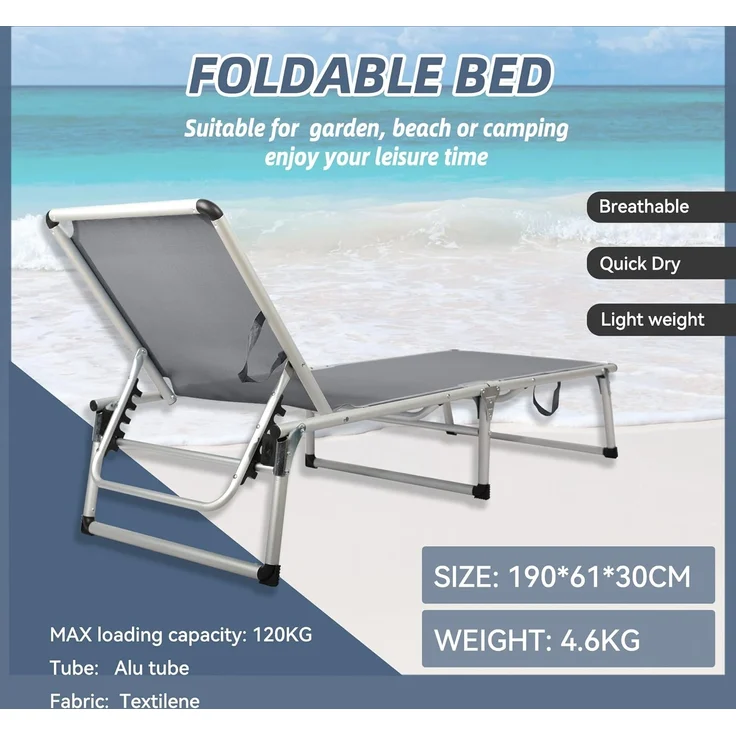 HOMECALL Gartenliege Leicht Sonnenliege Klappbar Alu Liegestuhl Strandliege, 1-tlg, 5 fach Verstellbare Rückenlehne, Sonnenschutzdach, bis 136KG – Bild 4