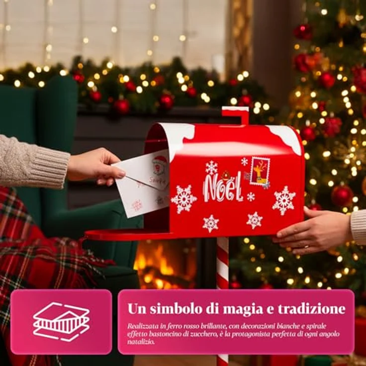 Avilia Amerikanischer Weihnachtsbriefkasten mit dekorativer Stehleuchte für Weihnachtsdekoration, Frontöffnung, Brieffach für Nachrichten und Süßigkeiten, ikonisches Design Weiß Rot – Bild 4