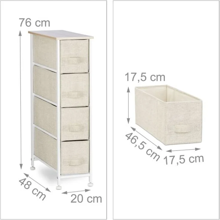 Relaxdays Regalsystem, 4 Schubladen, Metall & Holz weiß / Stoff beige, 76 x 48 x 20 cm – Bild 4