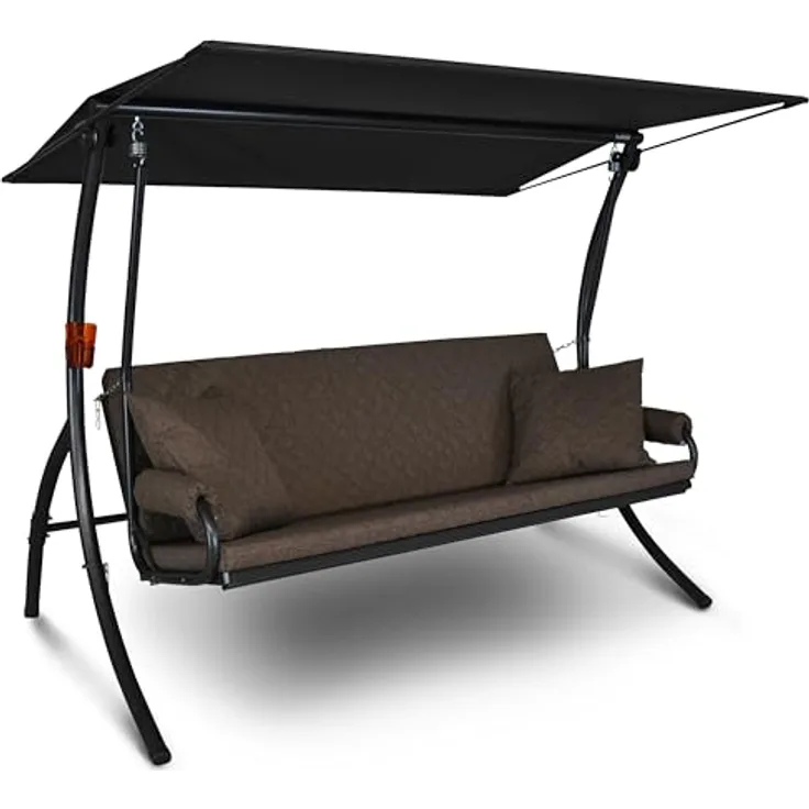 Angerer Freizeitmöbel Hollywoodschaukel 'Elegance Joy', 3-Sitzer mit Bettfunktion, taupe, 210 x 145 x 160 cm, wetterfestes Sonnendach, abziehbare und waschbare Bezüge, Made in Germany