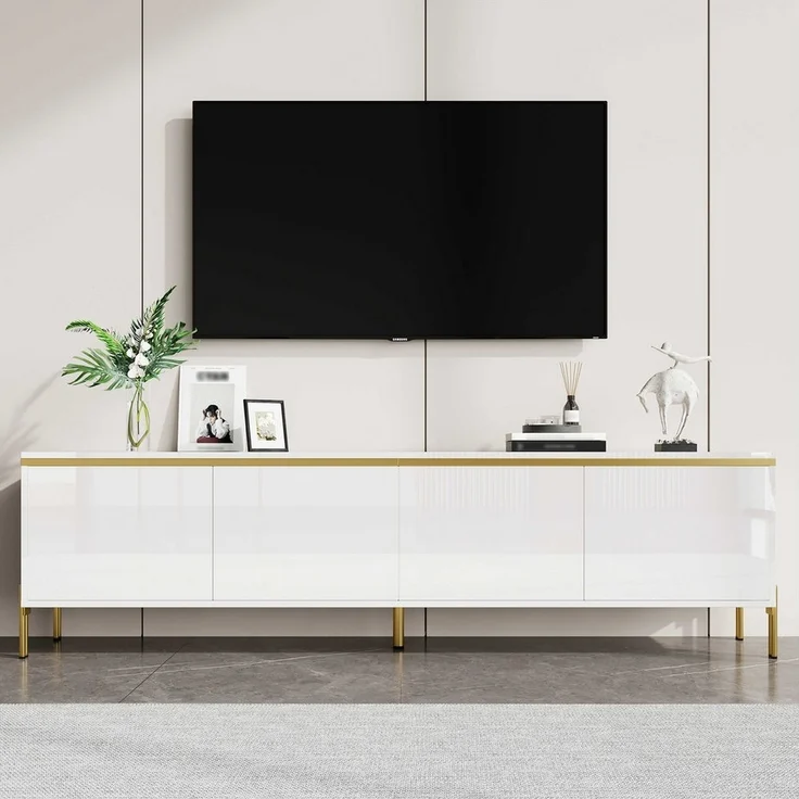 BlingBin TV-Schrank TV-Ständer Hochglanz-Lowboard 170CM (1-St, mit 4 Türen, Metallfüße mit goldfarbenen Akzenten) Kabeldurchführung, modernes TV-Lowboard für Wohnzimmer – Bild 2