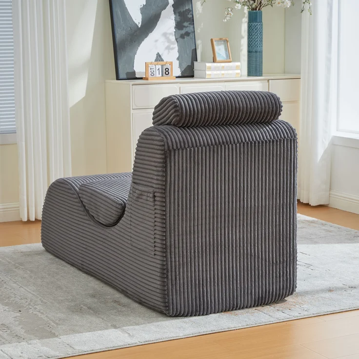 Freizeit-Sessel, Cord mit Seitentasche & ergonomischer Form, 160x66x90 cm, Dunkelgrau – Bild 4