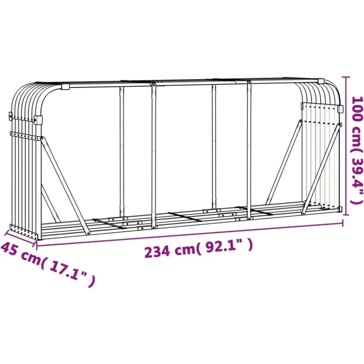 vidaXL Kaminholzunterstand Hellgrau 234x45x100 cm Verzinkter Stahl 364555 – Bild 8