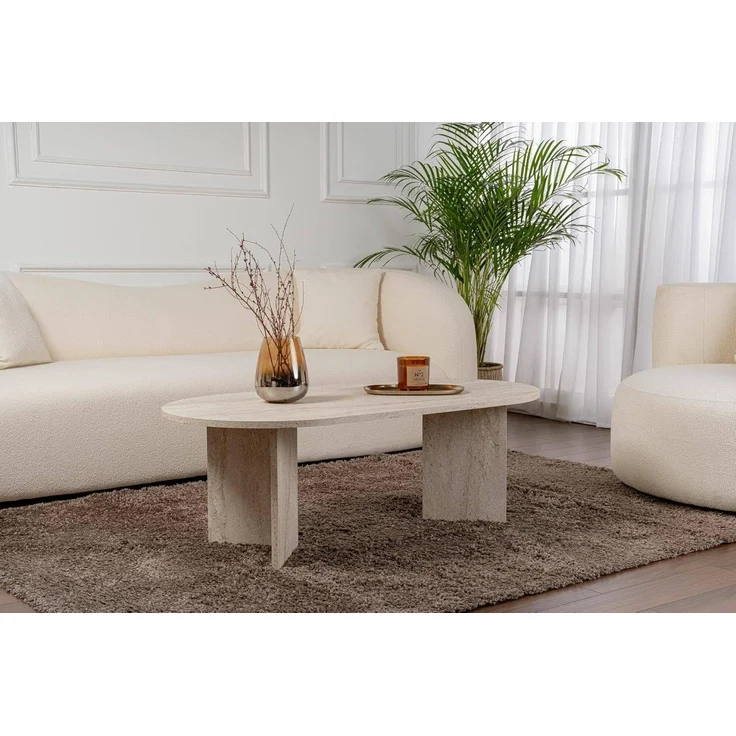 Dmora - Wohnzimmertisch Parrano, Niedriger Wohnzimmertisch, Kaffeeregal, Couchtisch für Sofa, 119x60 h40 cm, Beige
