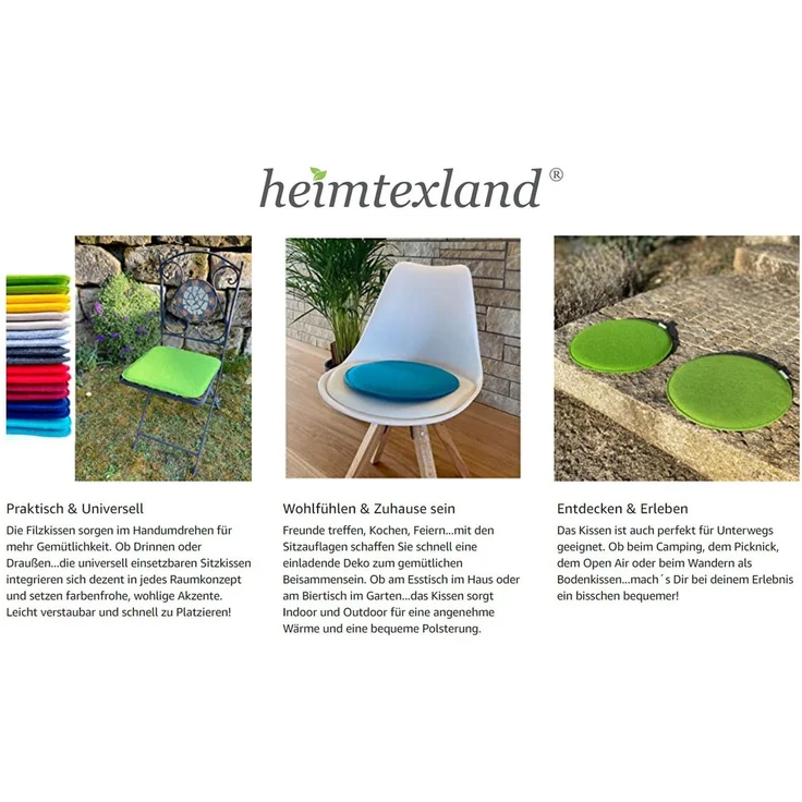 heimtexland ® Sitzkissen Set Filz Stuhlkissen Stuhlauflage Filzkissen Stuhl Polster Kissen Typ631 2er Set 35 cm Rund Anthrazit – Bild 4