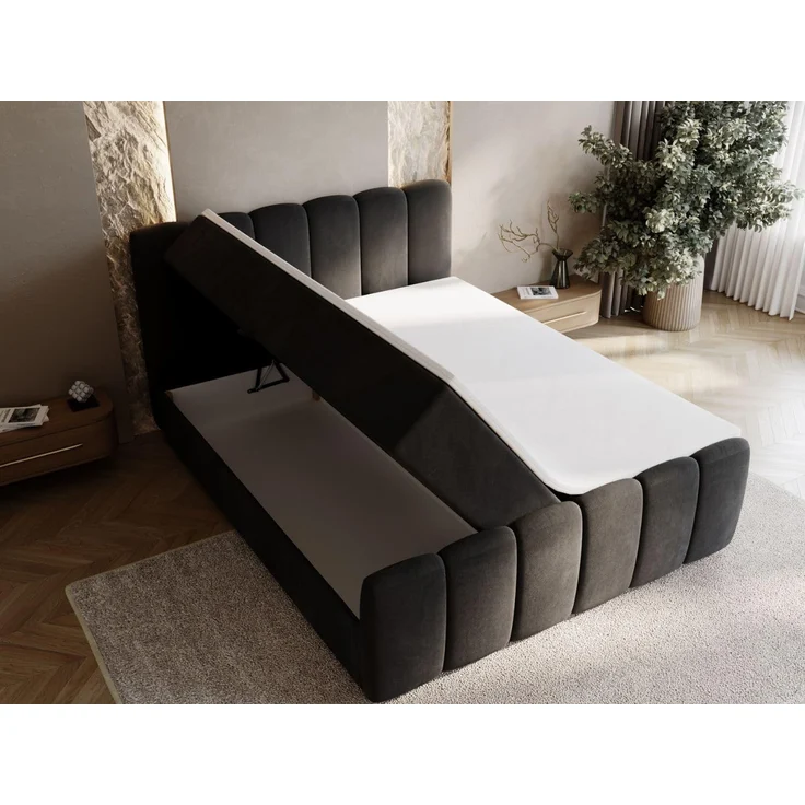 GRAINGOLD Cloud Boxspringbett 180x200, Bett mit Bettkasten, Velour-Stoff, mit Kopfteil, Schwarz – Bild 6