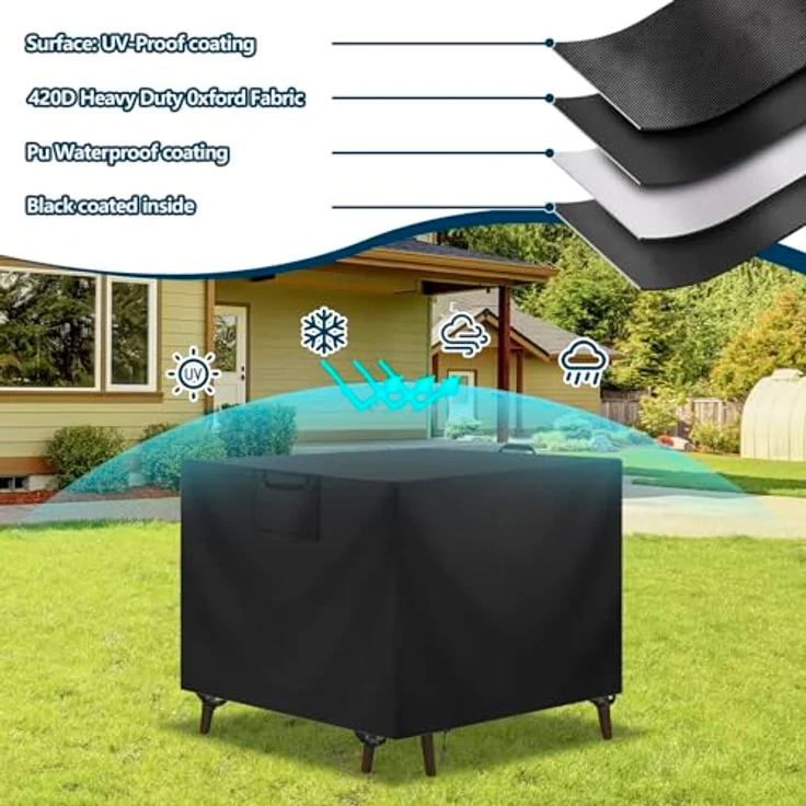 Aujink Abdeckung Gartenmöbel Winterfest, Wasserdichte Schutzhülle Gartenmöbel 420D Oxford Anti-UV Abdeckplane für Gartentische Terrassenmöbel Regenschutz und Staubfest Abdeckhaube Schwarz 90 x 90 x 90 cm – Bild 6