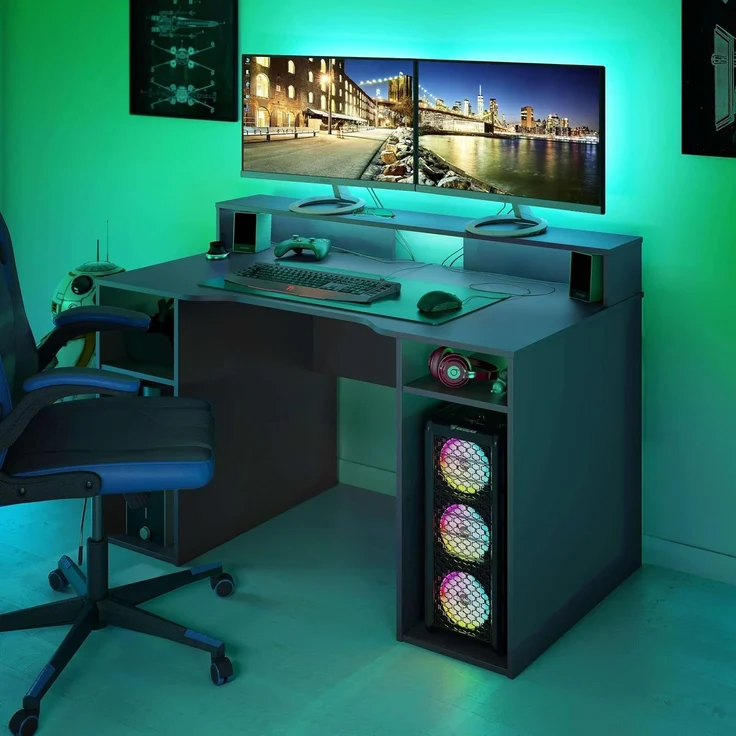 Habitdesign Ozone, Gamertisch, Computertisch, Finish in Anthrazit, Maße: 136 cm (L) x 67 cm (B) x 73-88 cm (H). – Bild 2