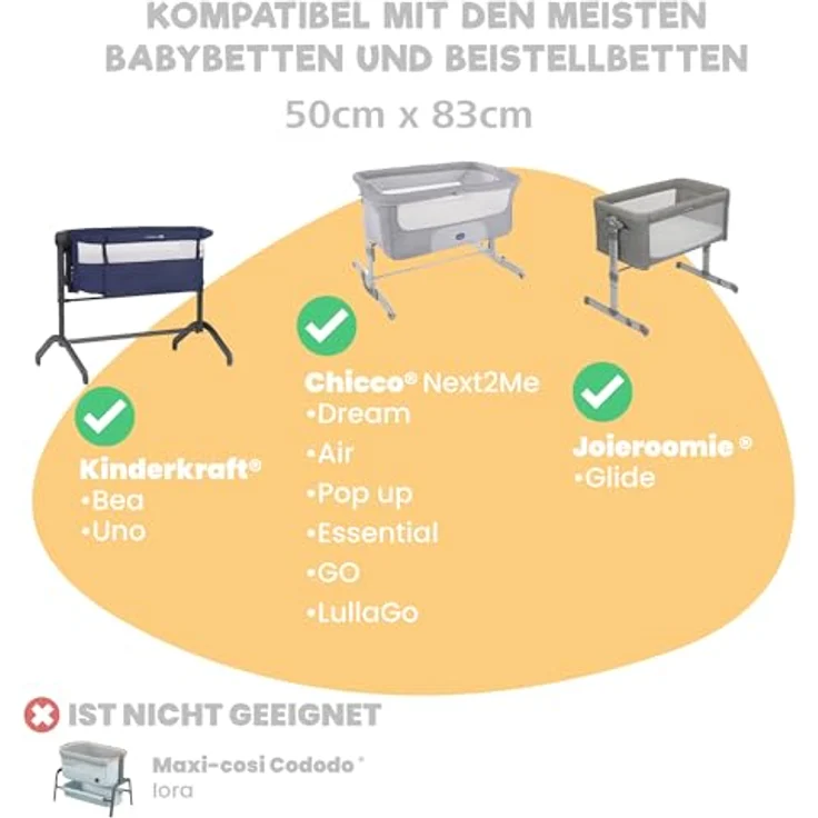 2X Spannbettlaken aus 100% Baumwolle mit Gummiband - 1X Matratzenschoner aus 100% wasserdichtem Material - 3er-Set - 50x83 cm - Savanne – Bild 6