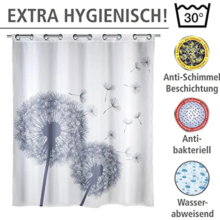 WENKO ASTERA FLEX Duschvorhang 180 x 200 cm, Weiß, Polyester, waschbar – Bild 5