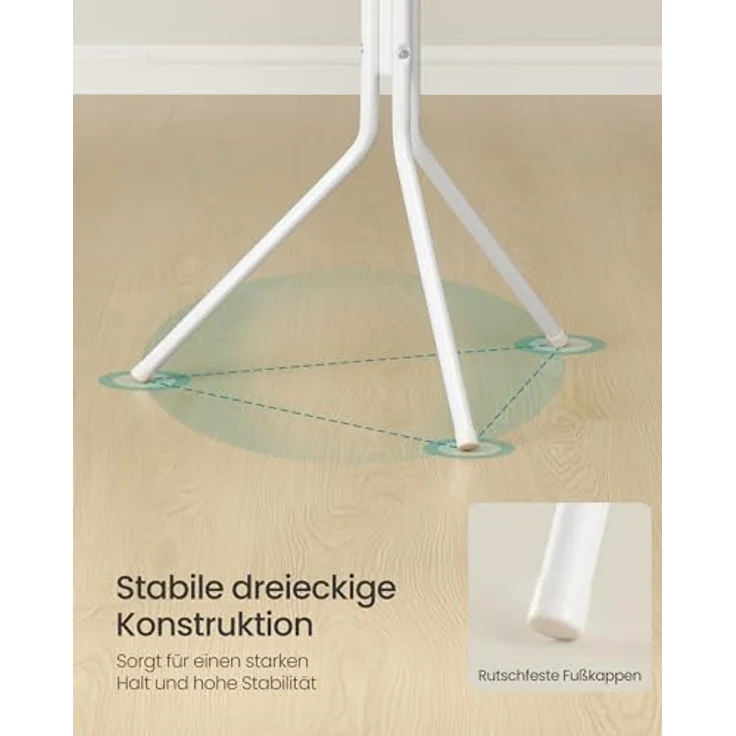 SONGMICS Kleiderständer, Garderobenständer aus Metall, Garderobe, für Kleidung, Taschen und Hüte, Höhe 175 cm, mit 16 Haken, Eingangsbereich, Wohnzimmer, Schlafzimmer, wolkenweiß RCR081WC01 – Bild 5