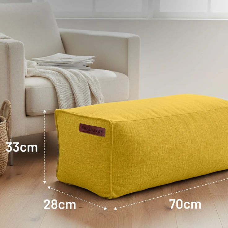 Green Bean® Indoor Sitzhocker Pouf 70x33x28cm EPS-Perlen Füllung -Home Linen Kuschelig Weich Waschbar - Drinnen Bodenkissen Liegekissen Sitzkissen Sitzhocker Sessel Kinder Erwachsene Stoff Gelb – Bild 3