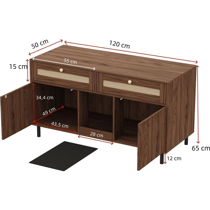 Katzentoilettenschrank 120 x 50 x 65 cm aus MDF mit Schublade und Sandfangmatte – nussbaumfarben – Bild 3