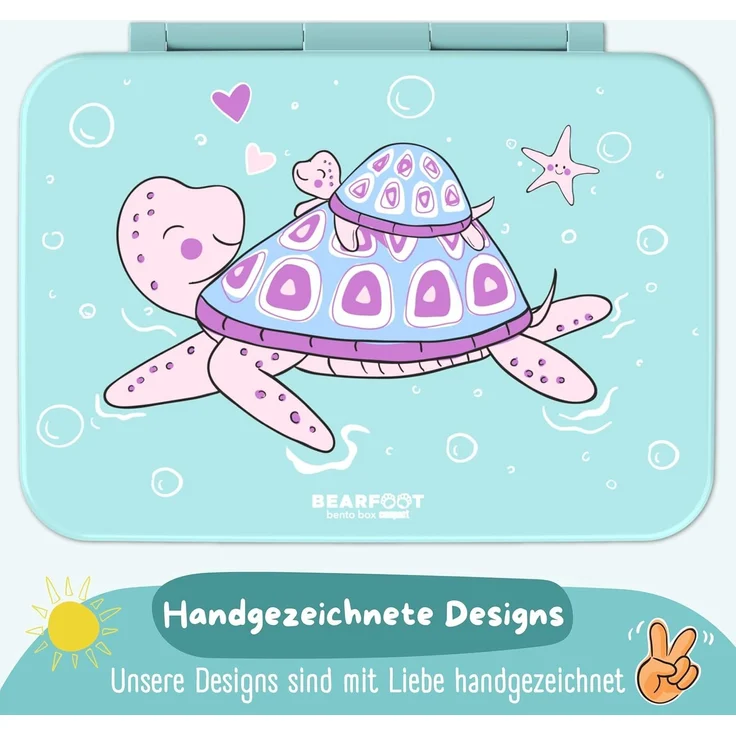 BEARFOOT Lunchbox Brotdose mit Fächern, leicht & auslaufsicher - Schildkröte, PP, ABS, Silikon, Kindergarten und Schule - Mädchen und Jungen, Vesperbox, Snackbox – Bild 4
