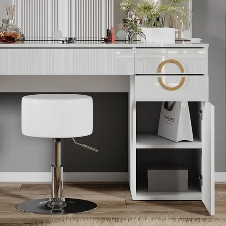 Vicco Schminktisch Adela, Weiß Hochglanz, mit Spiegel, LED-Lichterkette, 3 Fächern und 2 Schubladen, 115x76.4x55 cm – Bild 5