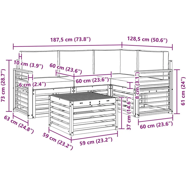 vidaXL Outdoor-Sofagarnitur 5 stk. 4-Sitzer Natur und Anthrazit 3374782 – Bild 10