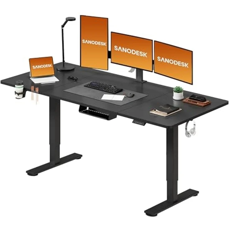 SANODESK Höhenverstellbarer Schreibtisch 180x80 cm Schreibtisch Höhenverstellbar Elektrisch Ergonomischer Steh-Sitz Tisch Computertisch für Heimbüro Homeoffice(schwarz) – Bild 1