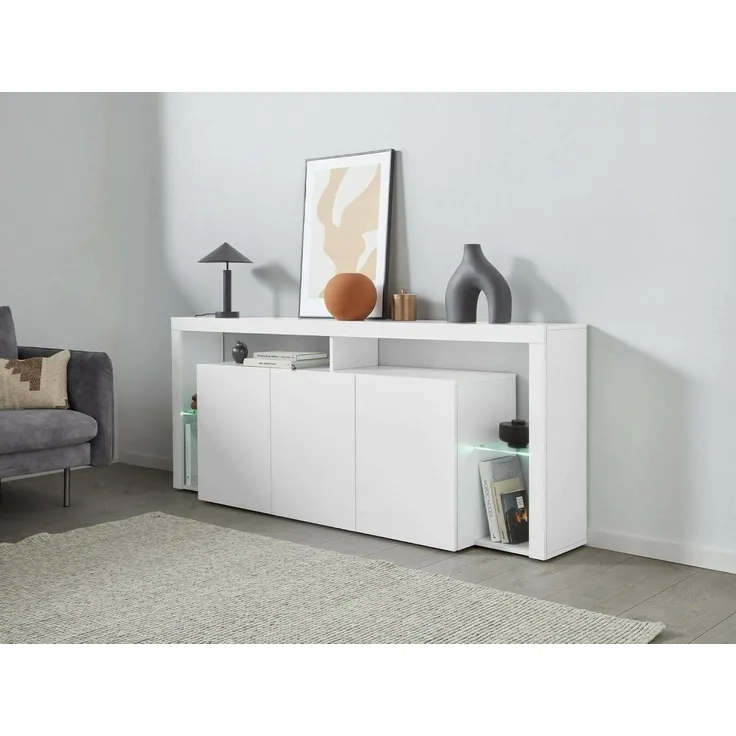 Dmora - Kommode Willer, 3-türiges Wohnzimmer-Buffet, Wohnzimmer-Kommode, modernes Kommode, 100% Made in Italy, 200 x 40 x 80 cm, glänzendes Weiß