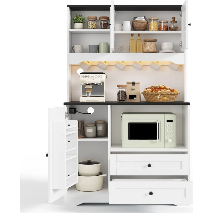 Küchenbuffetschrank mit LED-Beleuchtung & USB-Anschluss, 100x40x163 cm, Weiß – Bild 8