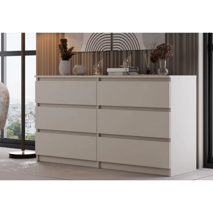 Home Collective Kommode Highboard Sideboard für Flur Schlafzimmer Wohnzimmer (Perfekt für Wohnzimmer, Schlafzimmer oder Esszimmer), mit 6 Schubladen, Breite 140 cm Höhe 75, Beige