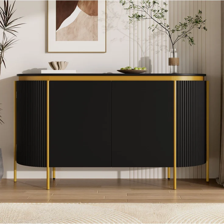 DESVIAE Sideboard Schwarz aus MDF – 140x80x38 cm – 4 Türen, Kabeldurchlass – Bild 5
