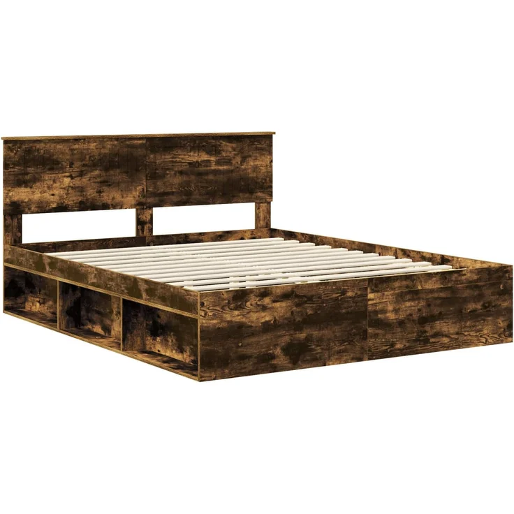 vidaXL Bettrahmen Geräucherte Eiche 160 x 200 cm Massives Kiefernholz 3410577 – Bild 3