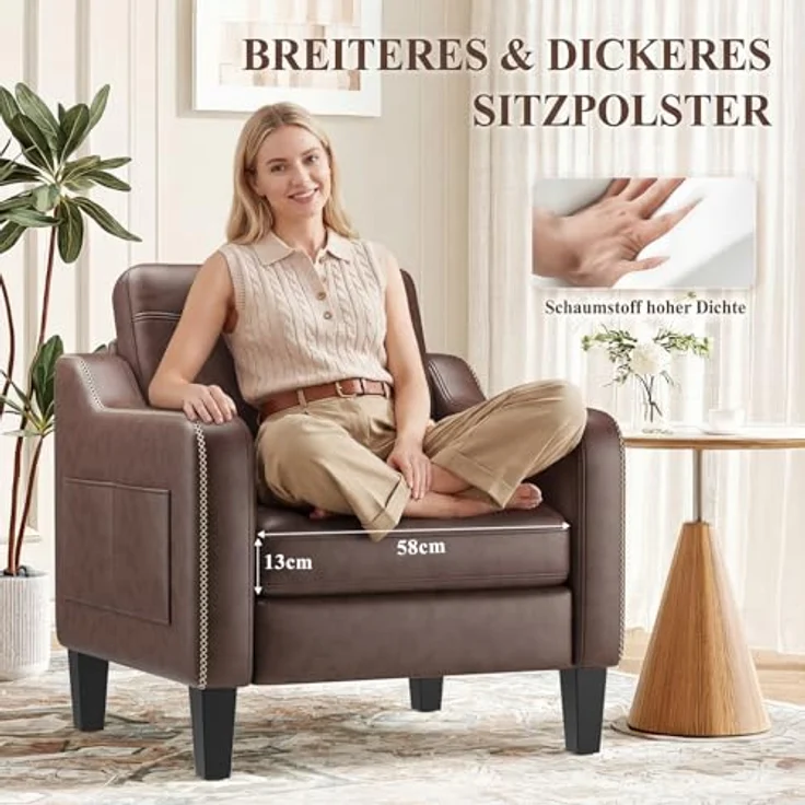 MALOL Sessel Wohnzimmer 2er Set, Ohrensessel Wohnzimmer, Polstersessel Fernsehsessel mit Armlehnen Einzelsofa, Fernsehsessel Relaxsessel，Lesesessel für Wohnzimmer Büro Schlafzimmer, Schokoladenbraun – Bild 4