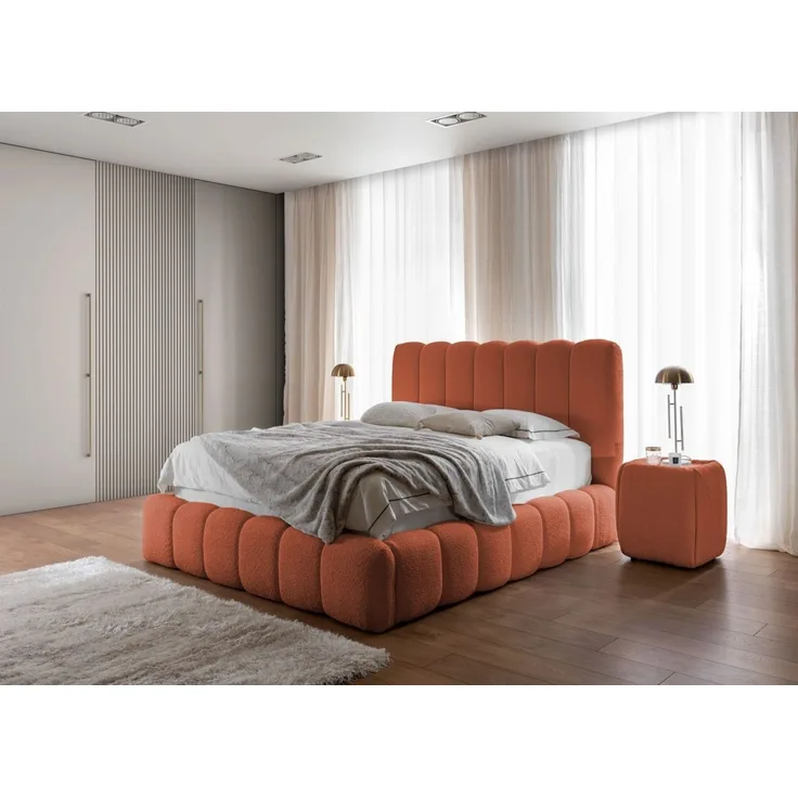 Polsterbett Doppelbett Set. 4 CARSON 120x200cm Stoff Catch Me Rostbraun