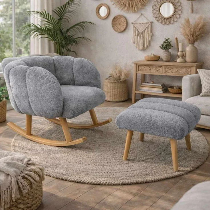 Hanah Home 'Lotus - Grey' Ohrensessel- und Hocker-Set (2-teilig), Grau, 70 x 94 x 42 cm – Bild 1