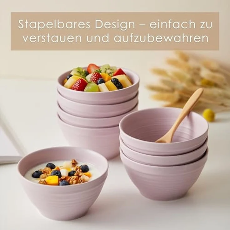 JIWOO Müslischale 6er Ø11,8cm, Frühstückschalen Eisschale Dessertschalen Schale, Keramik, (Schaleset, 6-tlg), Porzellan Hochwertiges Schalen Lila Mikrowellenofen Spülmaschine – Bild 6