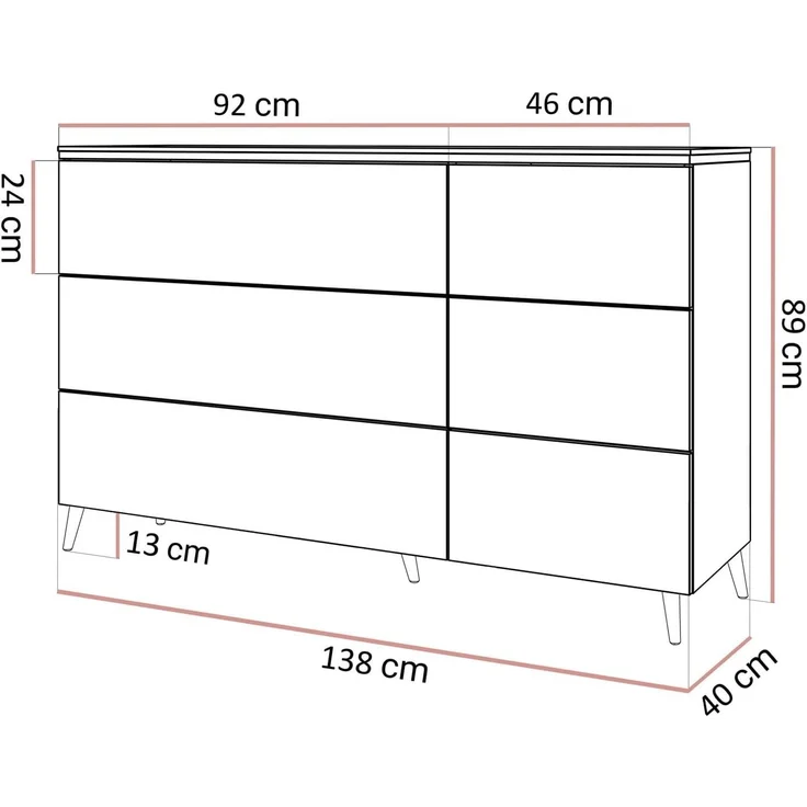 Lookway Kommode AURORA 6S in Kaschmir mit goldener Leiste, Breite: 138 cm – Bild 3