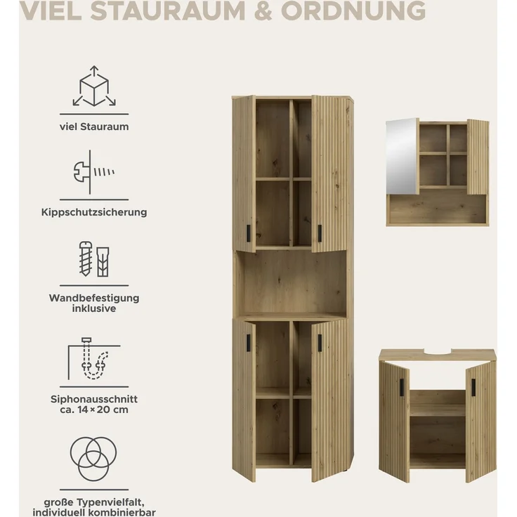 Badkombination B/H/T: 135x192x30 cm in Artisan Oak Nachbildung und -- – Bild 10