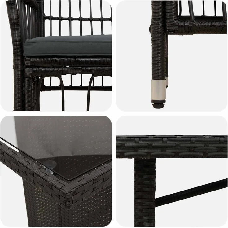 vidaXL Outdoor-Essgruppe 7 stk. Schwarz Poly-Rattan 3448948 – Bild 6