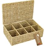 HMF Teebox Teebox für Teebeutel geflochten aus Seegras, Seegras, Tee Aufbewahrungsbox mit 8 großen Fächern, 33 x 21 x 10 cm