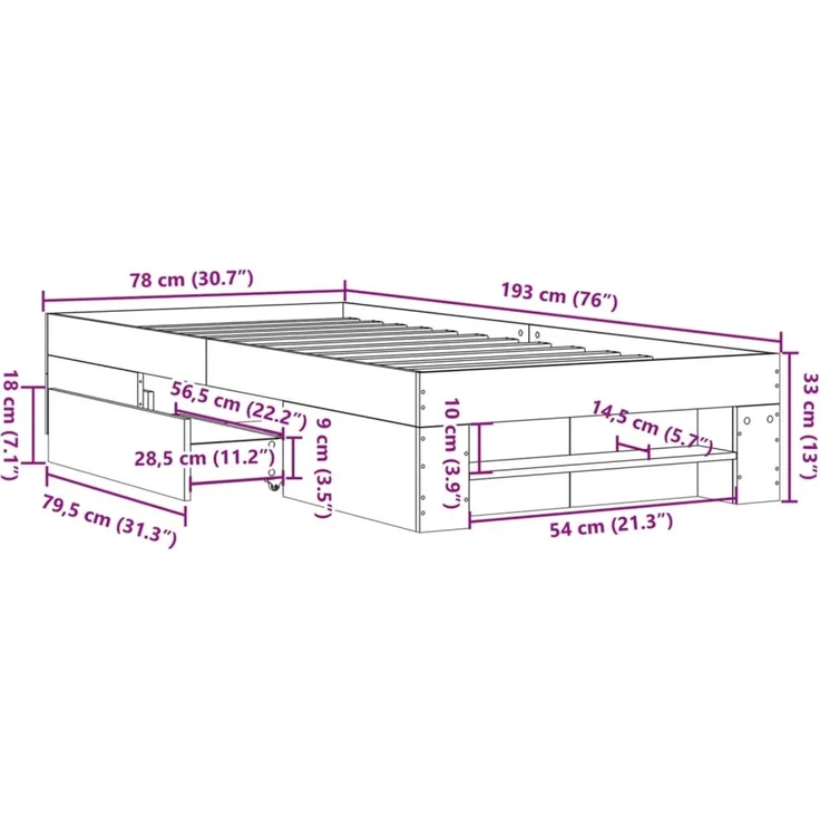 vidaXL Bettgestell Weiß 75x190 cm Holzwerkstoff 3295527 – Bild 11