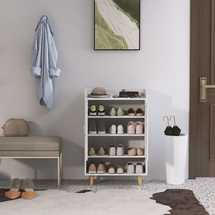 Schuhschrank Schuhkommode schmal 30cm mit Holztür 3 Regalen Massivholzbeinen kippfest – Bild 3