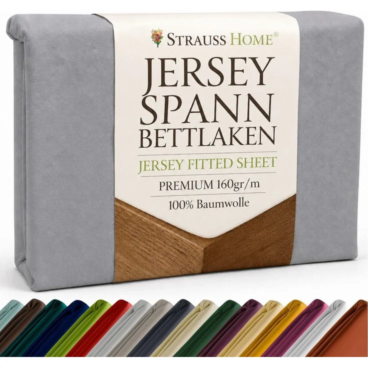 Strauss Home Spannbettlaken Premium 160 g/m² Gekämmte Baumwolle Jersey in Hotelqualität, Gummizug: Rundumgummi, OEKO-TEX®-zertifiziert - Hotelqualität – Formstabil & Langlebig – Bild 1