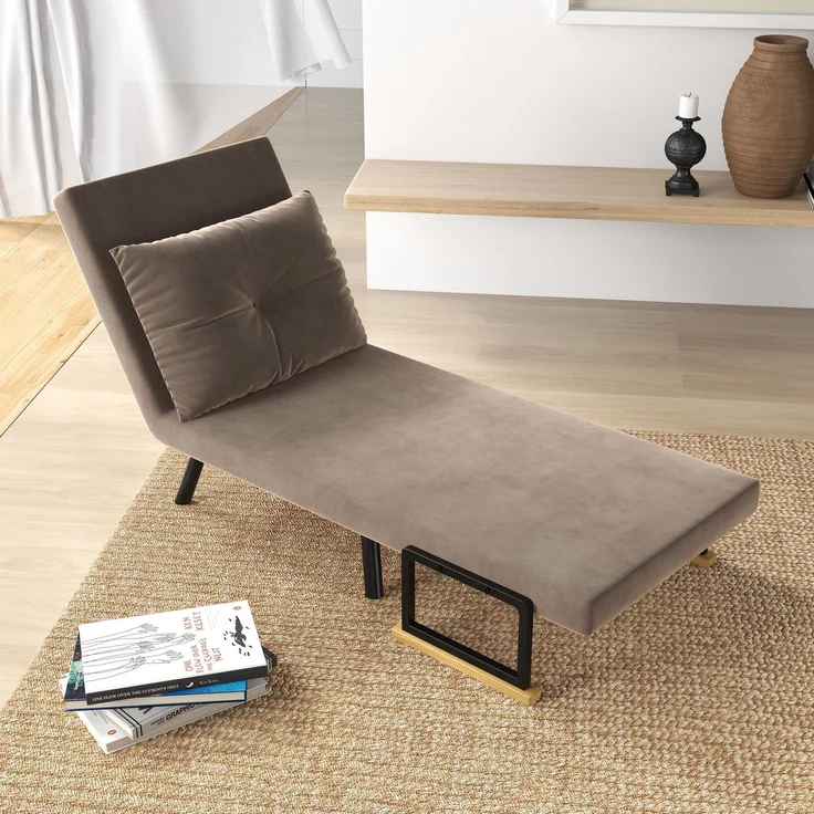 MELAYR, Schlafsessel, Gästebett, verstellbare Rückenlehne, bis 120 kg, Stahllrahmen, 63x73x81cm, Hellbraun, Braun – Bild 4